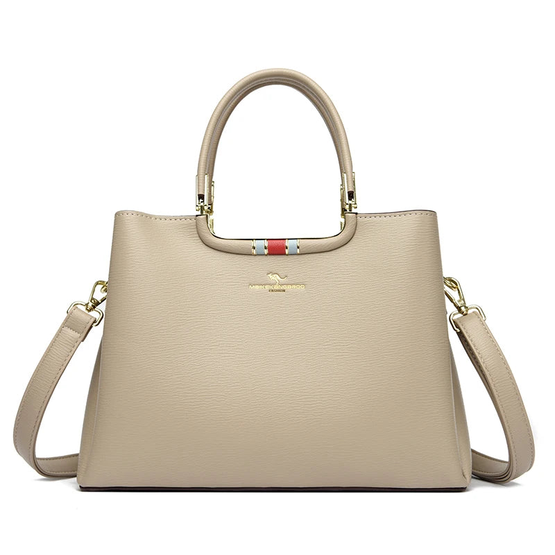 Handväska för dam - läder beige