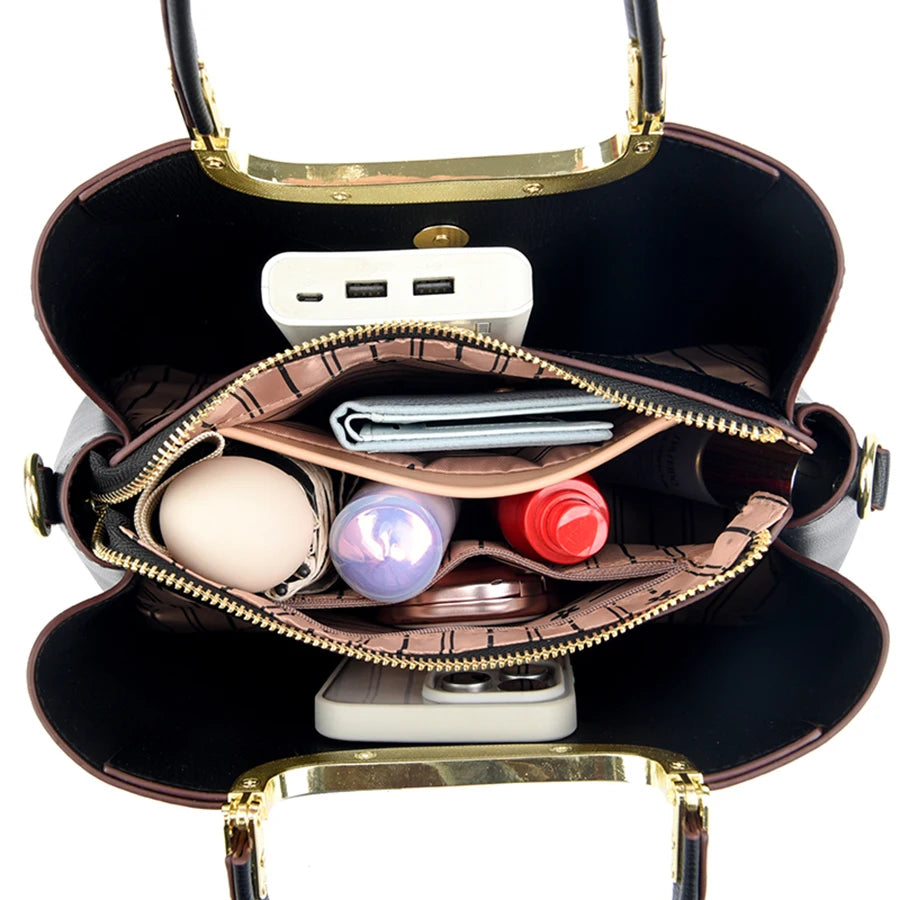 Handväska för dam - läder öppnad väska