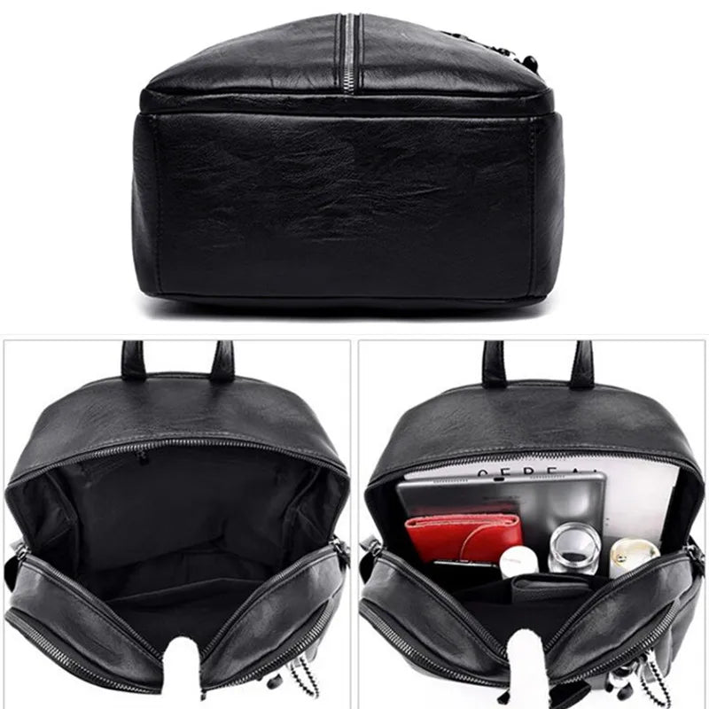 Ryggsäck i läder - dam svart översikt